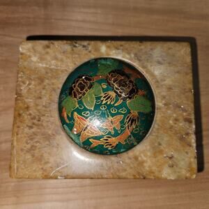 Vintage Marble Trinket Box Enamel Floral Butterfly Lid India
